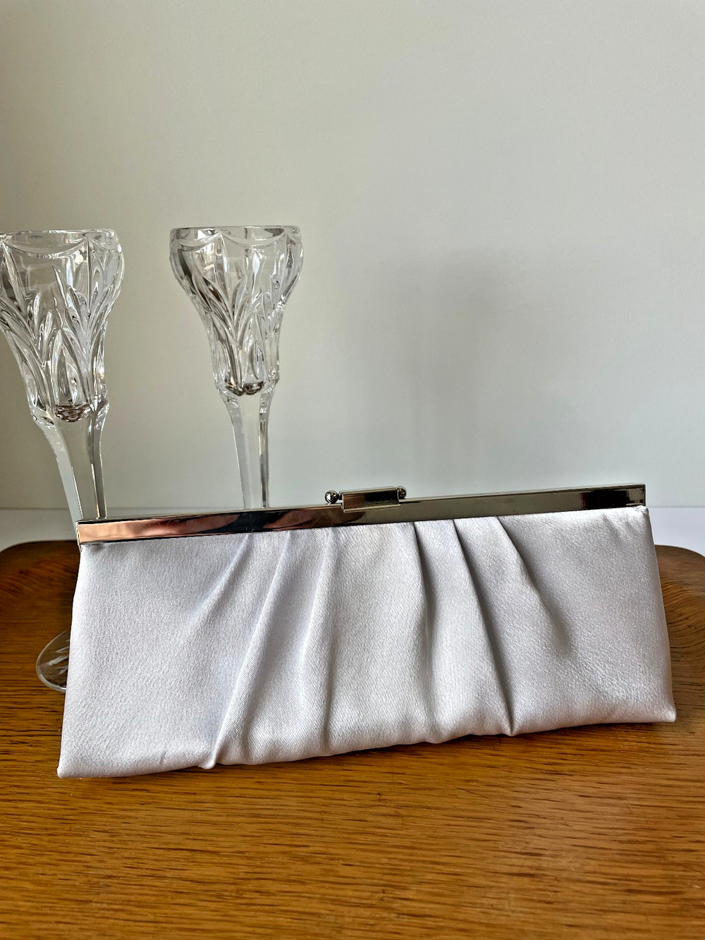 Vintage Gunne Sax White Satin Evening Bag with Chain Strap Bridal Clutch Purse